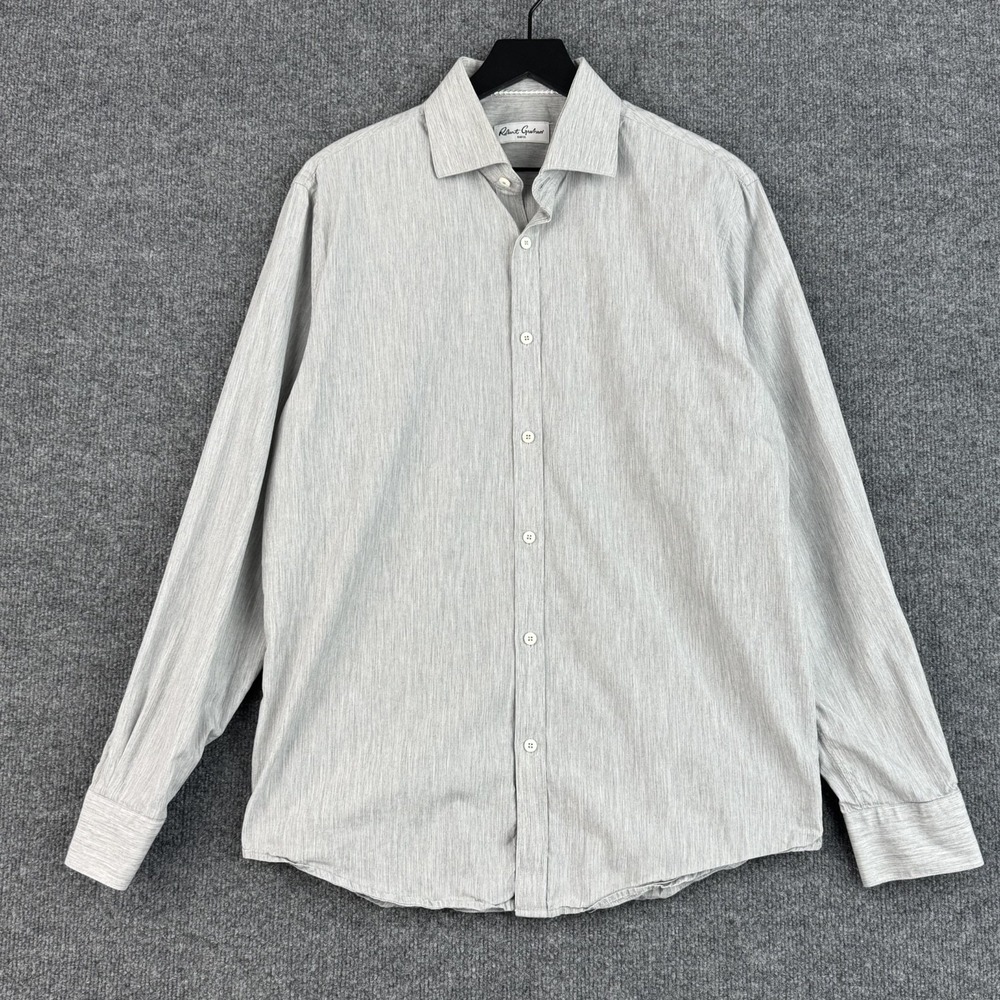 Robert Graham Dress Shirt Mens 16.5 42 Gray Heather Cotton Button Up Long Sleeve